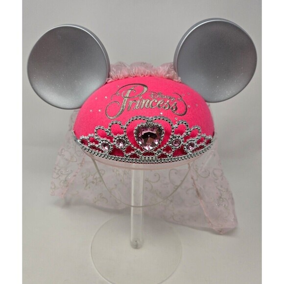 DISNEY PARKS EXCLUSIVE MERCHANDISE PINK & SILVER PRINCESS MOUSE EARS YOUTH OS - Picture 1 of 12